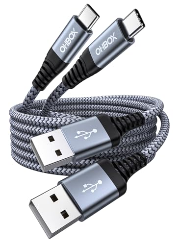 USB to USB C 케이블 60W 고속 충전 [2팩 1.8m(6피트), USB A to USB C 케이블 | CarPlay, 내구성이 뛰어난 브레이드 USB 타입 C 아이폰 충전기 USBC 코드 아이폰 17/16/15/프로 맥스/플러스, 삼성 갤럭시 S23 등 - color: 회색., size: 6피트, style: USB A to USB C