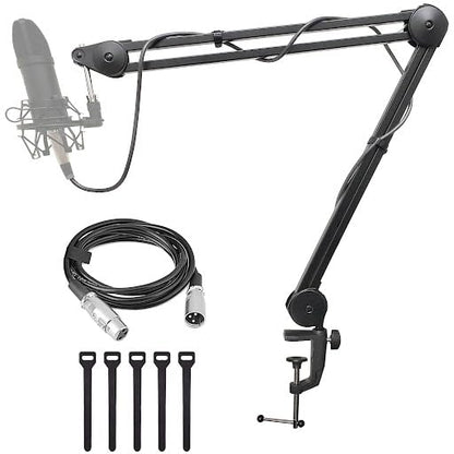AxcessAbles Large Heavy Duty Desk Mounted Microphone Boom Stand with 3.3ft Extension and 6ft XLR Cable | 5LB Capacity | Podcast Boom for Large Condenser Mic | Desktop Boom Mic Stand