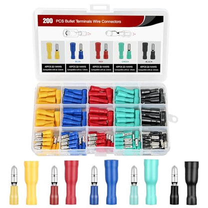 Nilight 200PCS Bullet Terminals Wire Connectors AWG 22-14 | Female & Male Butt Insulated Waterproof Electrical Connector Kit for Automotive Marine Electrical wiring - color: 200PCS Bullet Terminals