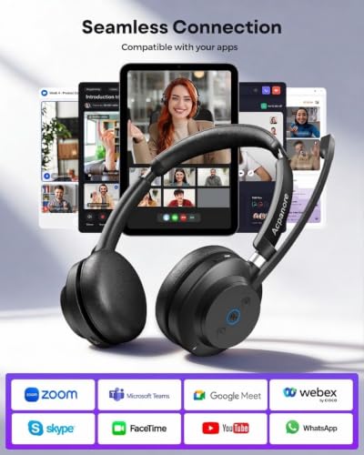 Wireless Headset with Mic for Work, Charging Stand & USB Dongle
