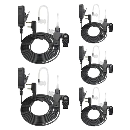 5Pack Covert Air Tube 2 Pin Walkie Talkie Surveillance Earpiece with Mic PTT Compatible for Pxton PX-888S Baofeng UV-5R BF888S Retevis H777 RT21 - color: 5PCS