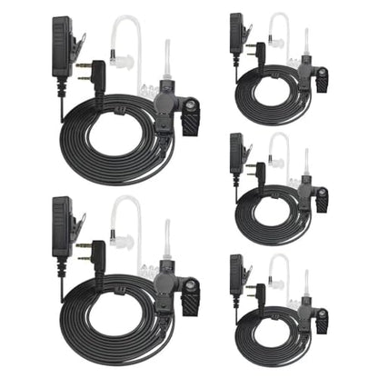 5Pack Covert Air Tube 2 Pin Walkie Talkie Surveillance Earpiece with Mic PTT Compatible for Pxton PX-888S Baofeng UV-5R BF888S Retevis H777 RT21 - color: 5PCS