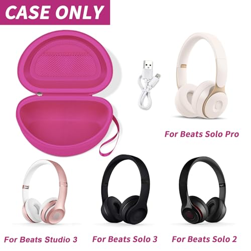 COMECASE Case for Beats Solo 4/Studio Pro Headphones with Mesh Pocket | Water-Resistant Hard Shell, Mesh Pocket for Cables, Travel Storage, Fits Solo 2/3, Solo Pro and Studio3, Rose Red, Bag Only - color: Rose Red