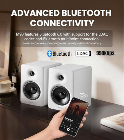 Edifier M90 Computer Speakers, 100W RMS Desktop Speakers, White | Hi-Res Audio with LDAC, Bluetooth 6.0 Compact Speaker, HDMI eARC/Optical/USB-C/AUX Inputs, SUB Out, Remote Control for TV/PC - color: White