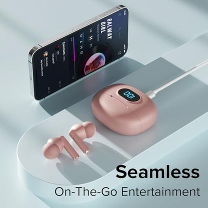 Coby True Wireless Earbuds with LCD Battery Display Charging Case, Bluetooth 5.3 in-Ear Headphones with Touch Controls, Built-in Mic, 10-Hour Playtime, Rose Gold - color: Rose Gold