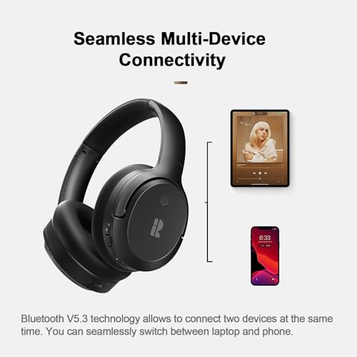 Calmbee Over-Ear Hybrid Active Noise Cancelling Bluetooth 5.3 Headphones | ANC Mode, Transparency Mode, Microphone, Up to 140H Playtime, Bluetooth 5.3, Deep Bass, Clear Calls, Fit for Travel - color: Black