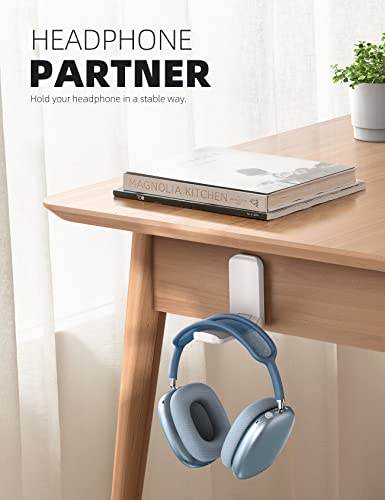 Lamicall Headphone Stand, Sticky Headset Hanger, Adhesive Headphone Holder | Headset Hook Mount Clip Under Desk, Earphone Clamp for Airpods Max, HyperX, Sennheiser, White - style: White - One Pack