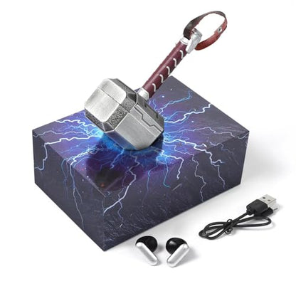 Wireless Earbuds with Thor Hammer Wireless Charging Case,5.3 Bluetooth Ear Buds Light-Weight Headphones,Novelty Gifts for Men