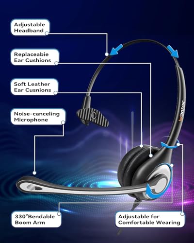 Wantek Office Phone Headset RJ9 with Noise Cancelling Microphone and Quick Disconnect Telephone Headset Compatible with Polycom Aastra Shoretel Avaya Mitel Toshiba Grandstream Can Center Phones