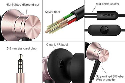 1MORE Piston Fit in-Ear Earphones Fashion Durable Headphones with 4 Color Options, Noise Isolation, Pure Sound, Phone Control with Mic for Smartphones/PC/Tablet - Pink - color: Pink