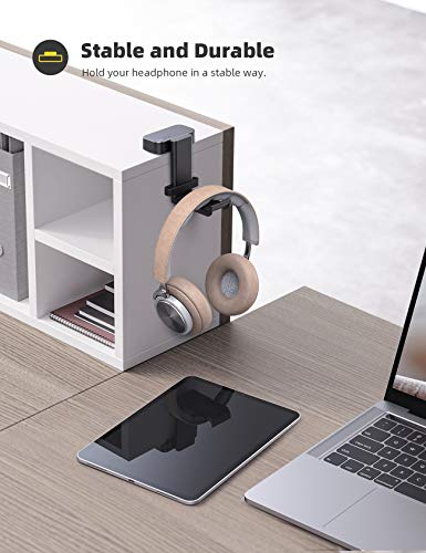 Lamicall Headphone Stand Adhesive Rotatable Headset Earphone Hanger Hook | 360° Rotation Earphone Holder, Cable Organizer Headphone Stand, for All Headset Gaming HyperX, Razer, Sony, Senn heiser - color: Black
