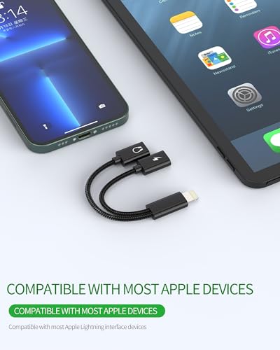 Iphone Headphone Adapter(2 in 1)Dual Lightning Jack Adaptador Audio Charger Connector MFI Certified Music Charging Converter AUX Dongle Splitter for 14 13 12 11 Pro Max X Xr Xs Se 7 8 Plus Ipad