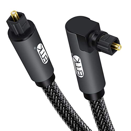EMK 90 Degree Toslink Optical Cable 360 Degree Free-Rotating Plug Fiber Optic Cable S/PDIF Toslink Male to Male for Home Theater, Sound Bar, TV, PS4, Xbox,Grey (6.6ft/2m)