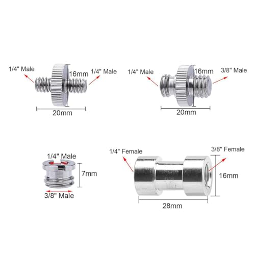 20pcs Metal Threaded Screw Adapter Set 1/4 to 3/8 Inch Converter Mounts for DSLR Camera Tripod and Microphone Stand, Silver, Compatible with Camera and Monopod Accessories