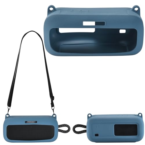 Silicone Shockproof Case for Bose SoundLink Plus with Strap | Snug fit for Bose SoundLink Plus, shockproof silicone with anti-slip grip, easy access cutouts, detachable shoulder strap. - color: Blue