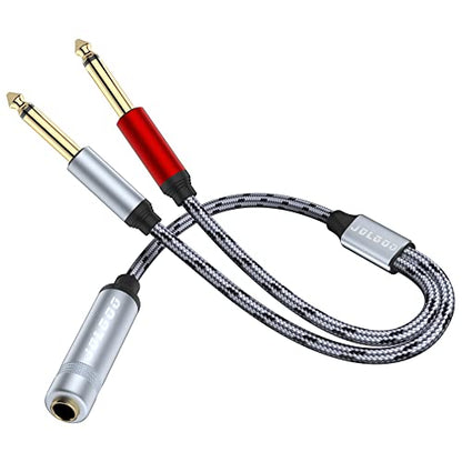 JOLGOO 1/4 Female Splitter, 6.35mm 1/4 in TRS Stereo Female to Dual 1/4 in TS Mono Male Breakout Cable, 30cm/12 inches - style: 1/4 Splitter Female to dual Male