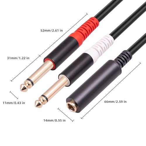 1/4 TRS Breakout Cable 1 FT, Splitter Y Adapter, 6.35mm TRS Female to Dual 6.35mm TS Mono Male Jack Cable for Guitar or Mixer with Jack Output - size: 1 FT 1 Pack, style: 1/4 TRS Breakout Cable