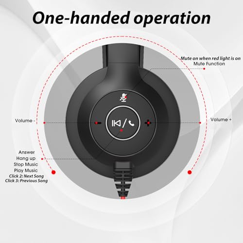 USB Headset with Microphone for PC/Laptop, Wired Headphones with Noise Cancelling Mic, USB C & USB A, All-day Comfort, Lightweight Computer Headset for Home Office, Call Center, School, Remote Work