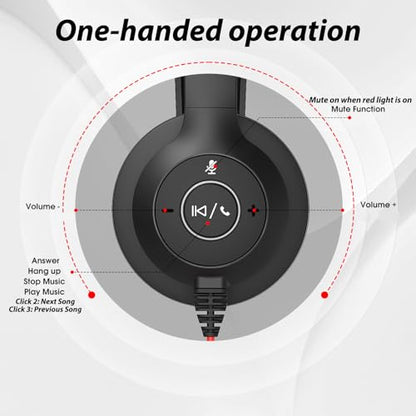 USB Headset with Microphone for PC/Laptop, Wired Headphones with Noise Cancelling Mic, USB C & USB A, All-day Comfort, Lightweight Computer Headset for Home Office, Call Center, School, Remote Work