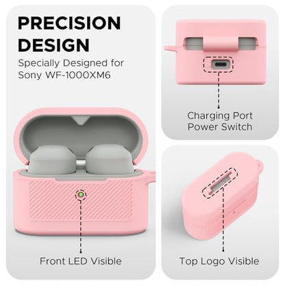 Soft Silicone Case for Sony WF-1000XM6 with Keychain&Cleaning Pen kit,Anti-Scratch Shockproof Protective Case Cover for Sony WF-1000XM6 Wireless Earbuds Charging Case (Pink) - color: Pink