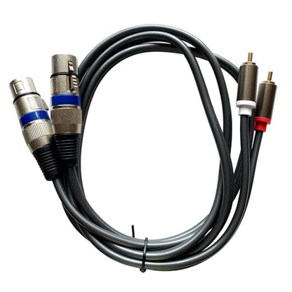 Dual XLR Female to Dual RCA Male HiFi Stereo Audio Cable 5ft | Dual female XLR to dual male RCA, splittable. Gold-plated connectors, alloy shells. Copper wire, PVC shield, noise-free. 5ft.