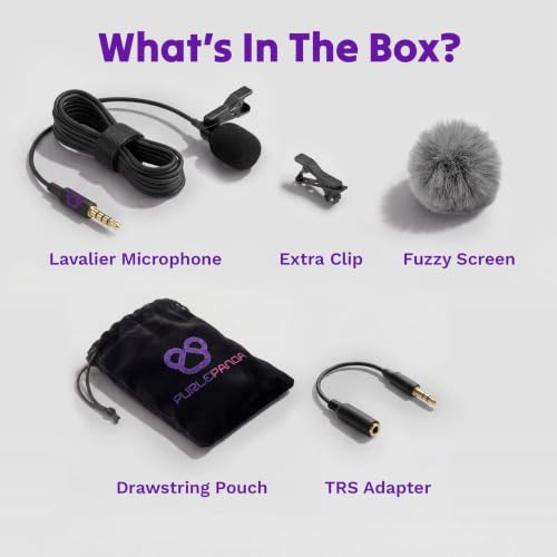 Purple Panda Lavalier Microphone for GoPro, DJI, Insta360 Mic Adapters | Wired Motovlogging Lapel Mic for Go Pro Media Mod, 3.5mm, Osmo Action & Insta360 Audio Adapters, Motorcycle Helmet Clip On