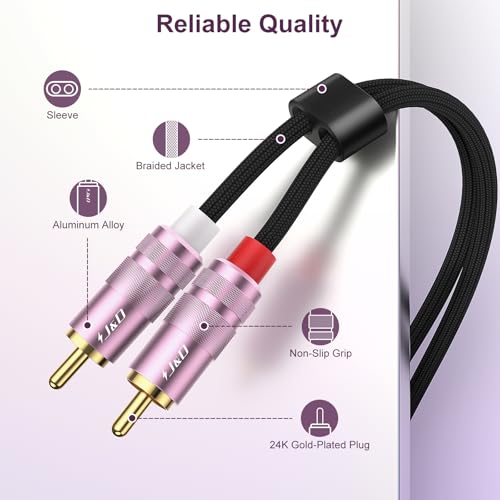 J&D 2 RCA M/M Cable, Nylon Braided 2RCA Male to Male Stereo Audio Cable, Gold Plated Connector for Speaker, TV, Amplifier, Audio Mixer, 3 feet - size: 3 feet