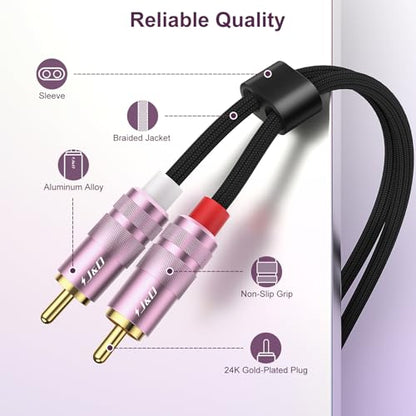 J&D 2 RCA M/M Cable, Nylon Braided 2RCA Male to Male Stereo Audio Cable, Gold Plated Connector for Speaker, TV, Amplifier, Audio Mixer, 3 feet - size: 3 feet