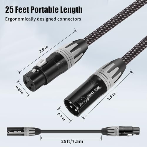 SMALL-EYE XLR Mic Cable 25 ft 6-Pack, Braided 3-Pin Male to Female | Balanced Audio, Dual Shielded, Flexible Braided Jacket, Studio and Live Sound - size: 25 Feet