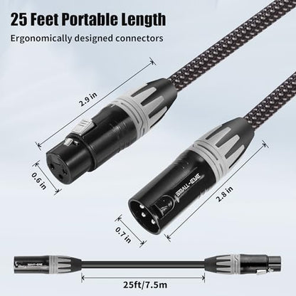 SMALL-EYE XLR Mic Cable 25 ft 6-Pack, Braided 3-Pin Male to Female | Balanced Audio, Dual Shielded, Flexible Braided Jacket, Studio and Live Sound - size: 25 Feet