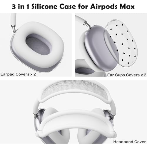 for AirPods Max Headphones Love Heart Ear Covers for AirPods Max 2 | Cute Clear Ear Cups Cover | White Silicone Ear Pad Case Headband Cover for Apple AirPods Max 2/1 (2026/2024/2020) - color: Heart E/White