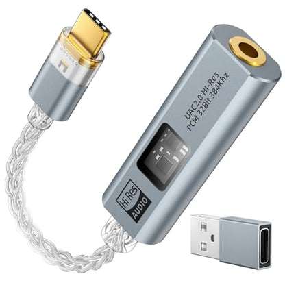 MoKo USB C to 3.5mm Jack Audio Adapter, Dual DAC Chip CX31993 & MAX97220 - color: Grey