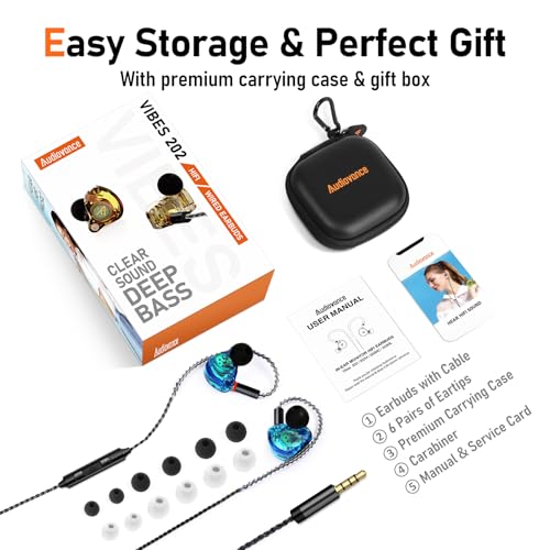 Audiovance Vibes 202M HiFi Wired Earbuds in-Ear Monitor Headphones with Mic - color: 7-Blue