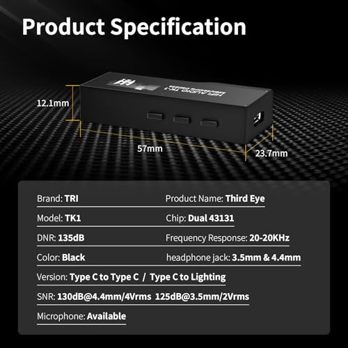 YINYOO TRI TK1 USB C DAC Headphone Amp Mini Amplifier, USB C to 3.5mm 4.4mm Amp with Dual CS43131 Decoder, Headphone Splitter Portable IEM DAC for KZ ZS10 PRO in Ear Monitor (Lighting-Jack - style: Lighting-Jack