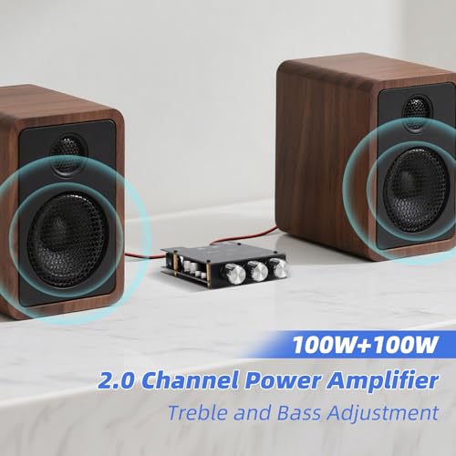 ZK-1002T Bluetooth 5.0 Stereo Amplifier Board, 200W HiFi 2.0 Channel Mini Audio Amp Module with Treble & Bass Control, AUX Input, DC 12V-24V for DIY Speakers,Home Audio - color: ZK-1002T