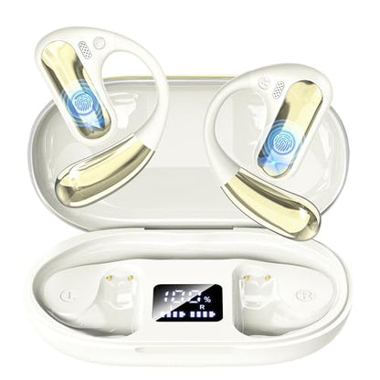 CoolJumper Open Ear Bluetooth 5.4 Headphones with Ear Hooks, 16.2mm Large Driver, 60H Total Playtime LED Digital Charging Case, IPX7 Waterproof, ENC Clear Call Sports Earbuds for Running Gym Commute