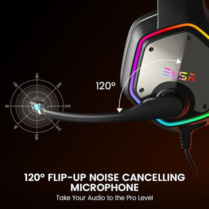 EKSA E1000 USB PC Gaming Headset with Mic, 7.1 Surround Sound - color: Grey