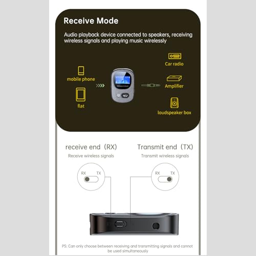 Diyeeni Bluetooth 5.3 Transmitter Receiver for 2xAirPods or BT Devices, Wireless Adapter with Dual 3.5mm Ports for TV & PC, AptX Low Latency, OLED Display, 18hrs Playback