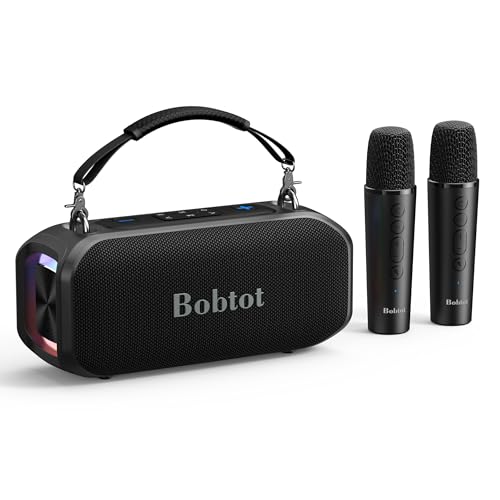 Bobtot Portable Speaker Outdoor Speaker | 2 Wireless Microphones Outdoor Speaker IPX5 Waterproof Speaker with Handle Stereo Loud Sound, Home & Outdoor Party