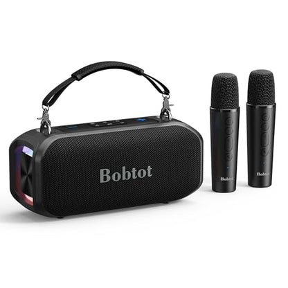 Bobtot Portable Speaker Outdoor Speaker | 2 Wireless Microphones Outdoor Speaker IPX5 Waterproof Speaker with Handle Stereo Loud Sound, Home & Outdoor Party