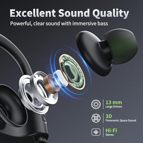 JOYWISE Bluetooth Headphones, Wireless Earbuds IPX7 Waterproof for Gym | Bluetooth 5.3 Headphones with 16Hrs Playtime Stereo Bass Headsets with Mic Running Headsets with Earhooks for Sports Running - color: Green