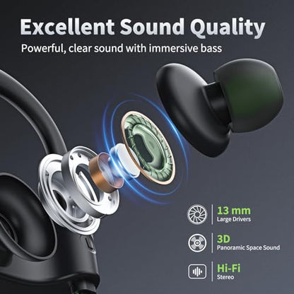 JOYWISE Bluetooth Headphones, Wireless Earbuds IPX7 Waterproof for Gym | Bluetooth 5.3 Headphones with 16Hrs Playtime Stereo Bass Headsets with Mic Running Headsets with Earhooks for Sports Running - color: Green