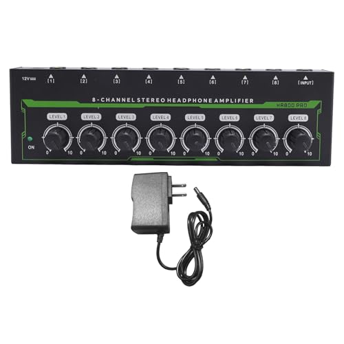 8 Channel Headphone Amplifier, 8 Outputs 1 Input Stereo Earphone Amp with Independent Volume Control for Studio and Stage (US Plug)