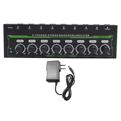 8 Channel Headphone Amplifier, 8 Outputs 1 Input Stereo Earphone Amp with Independent Volume Control for Studio and Stage (US Plug)