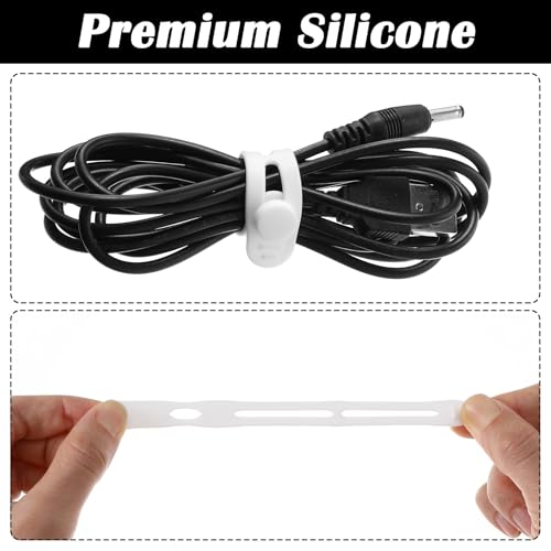 60 Pc Data Cable Organizer Ty,Silicone Cable Ty Reusable,White | Cables Organizer Tie, for Cord Management, Earphone Charger Computer, 3.15 x 0.4 x 0.2 Inch