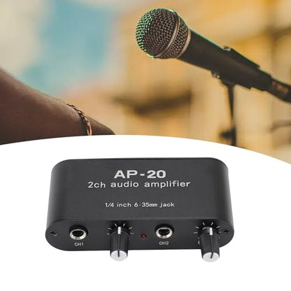 GOWENIC Dual Channel Sound Amplifier, 1/4 Inch 6.35mm Sound Preamplifier with Balanced Inputs Independent Adjustment Compatible with Sound Instruments, Amplifiers, Microphones