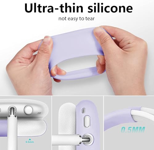 Case for Airpods Max Headphones,Anti-Scratch Soft Silicone with Gold Heart Pattern Ear Cups Case Cover/Ear Pad Cover/Headband Cover for Apple Airpod Max (Lavender Purple) - color: Purple