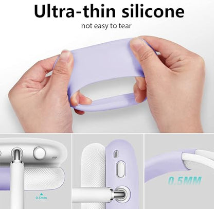 Case for Airpods Max Headphones,Anti-Scratch Soft Silicone with Gold Heart Pattern Ear Cups Case Cover/Ear Pad Cover/Headband Cover for Apple Airpod Max (Lavender Purple) - color: Purple