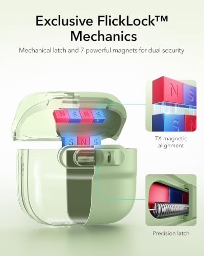ESR for AirPods 4 Case, Compatible with MagSafe, Pulse Series, Light Green | Compatible with AirPods 4 Generation Case (2024)(USB-C), Magnetic Lid Lock, Drop-Proof Protection Cover with Lanyard - color: Light Green, size: AirPods 4 Case