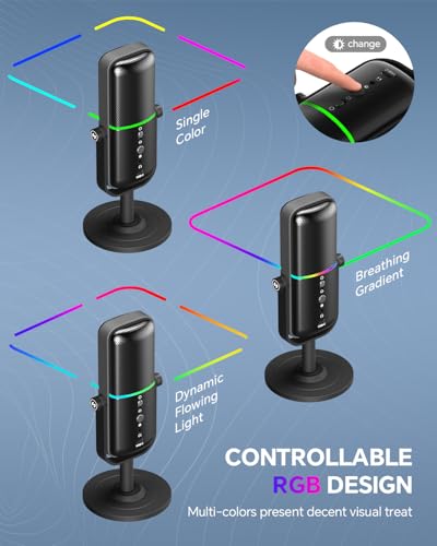 CMTECK USB Microphone for PC, PS4/PS5, Laptop – Computer Microphone with RGB Lighting, Mute Button, Mic Gain, Plug & Play, 3 Sound Modes for Streaming, Podcasting, Recording